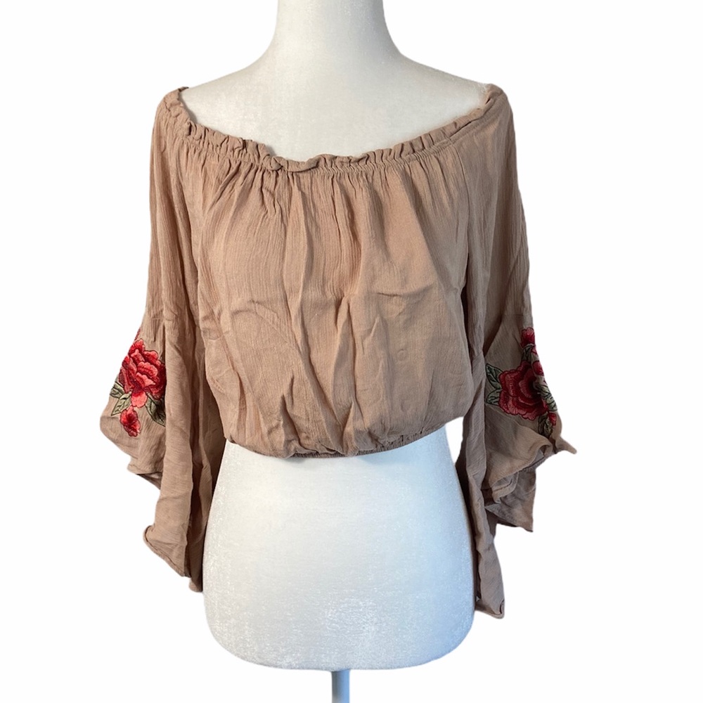 Iris Crop Top Long Sleeve Beige Size Small